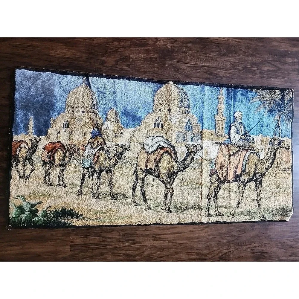 Vintage Large Camel Middle Eastern Scene Wall Hanging Tapestry 39 X 20